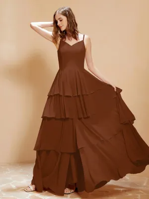 Boho V-neck Floor-length Dress Flowy Ruffles Terracotta Plus Size