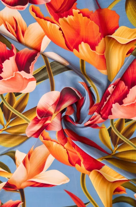 Bold Floral Pattern Printed Natural Crepe Silk Fabric