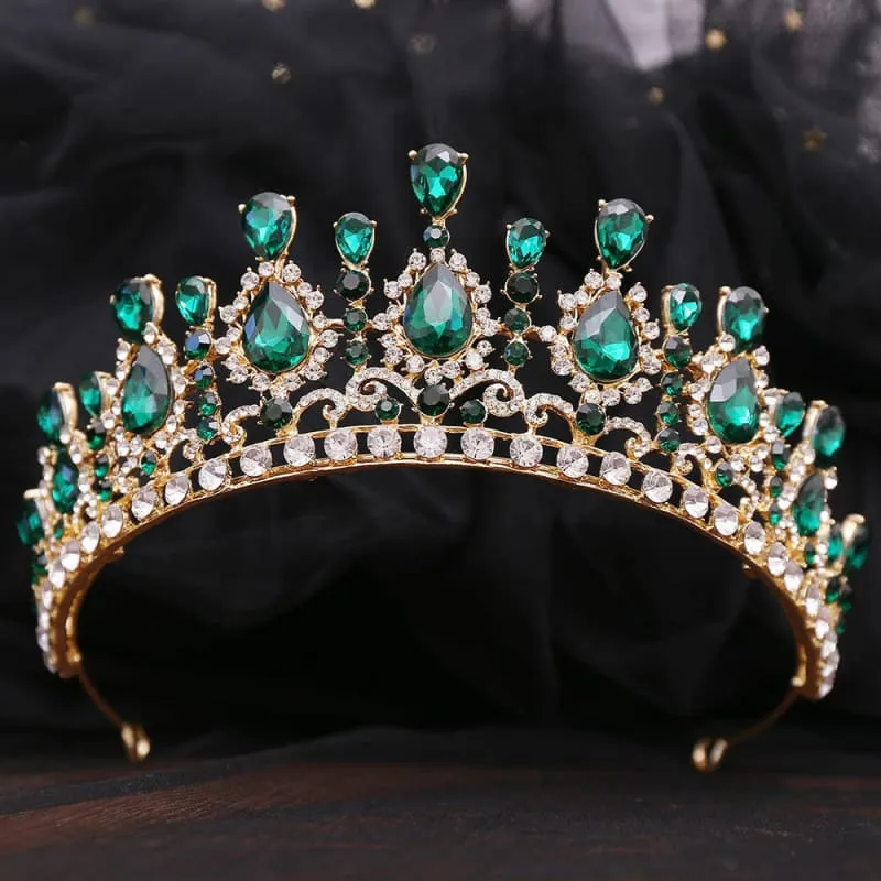 Bridal Baroque Water Drop Diamond Princess Crown Tiara for Weddings