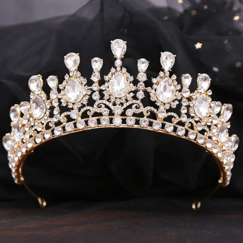 Bridal Baroque Water Drop Diamond Princess Crown Tiara for Weddings