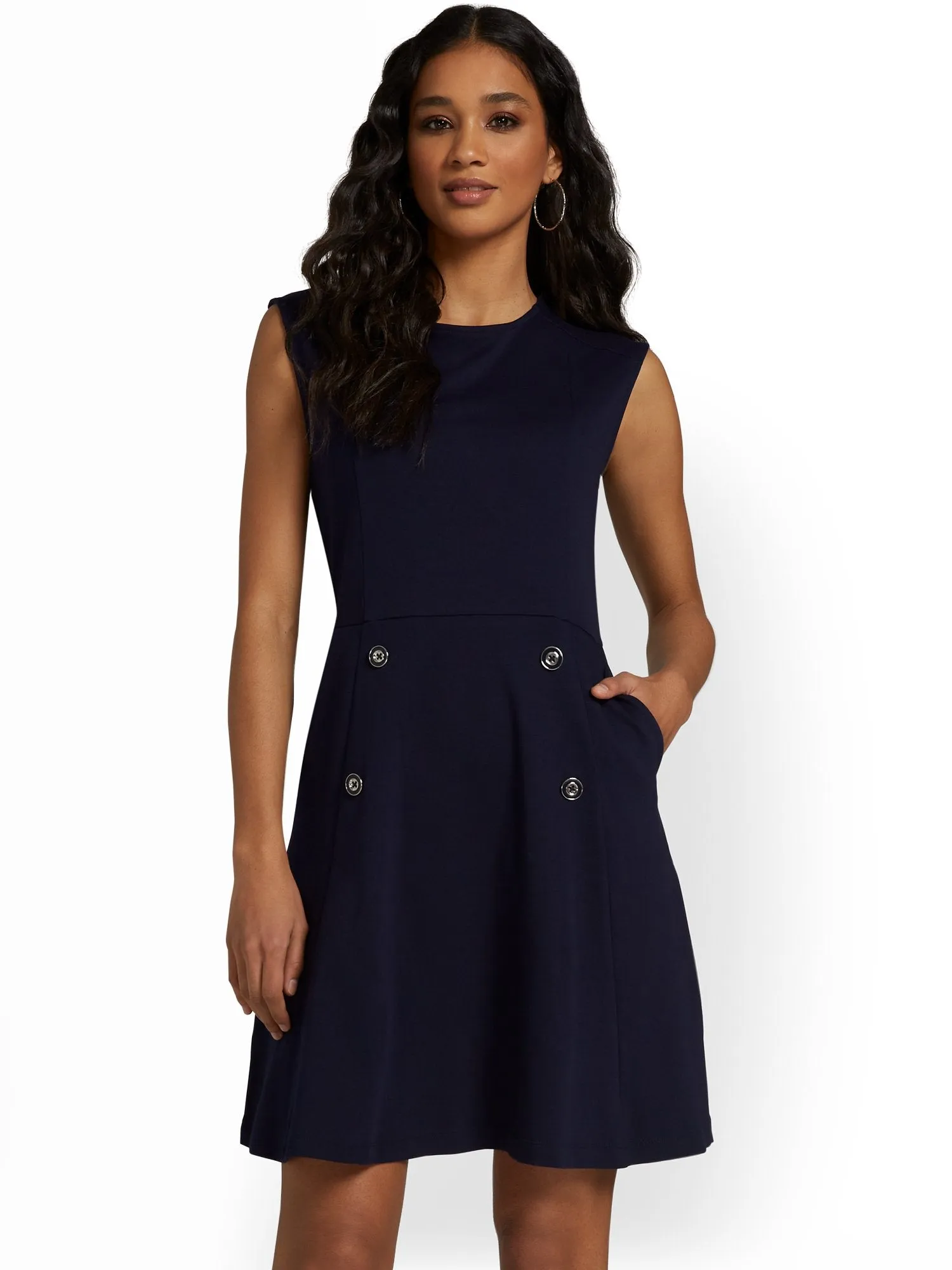 Button-Front Flare Dress - City Knits