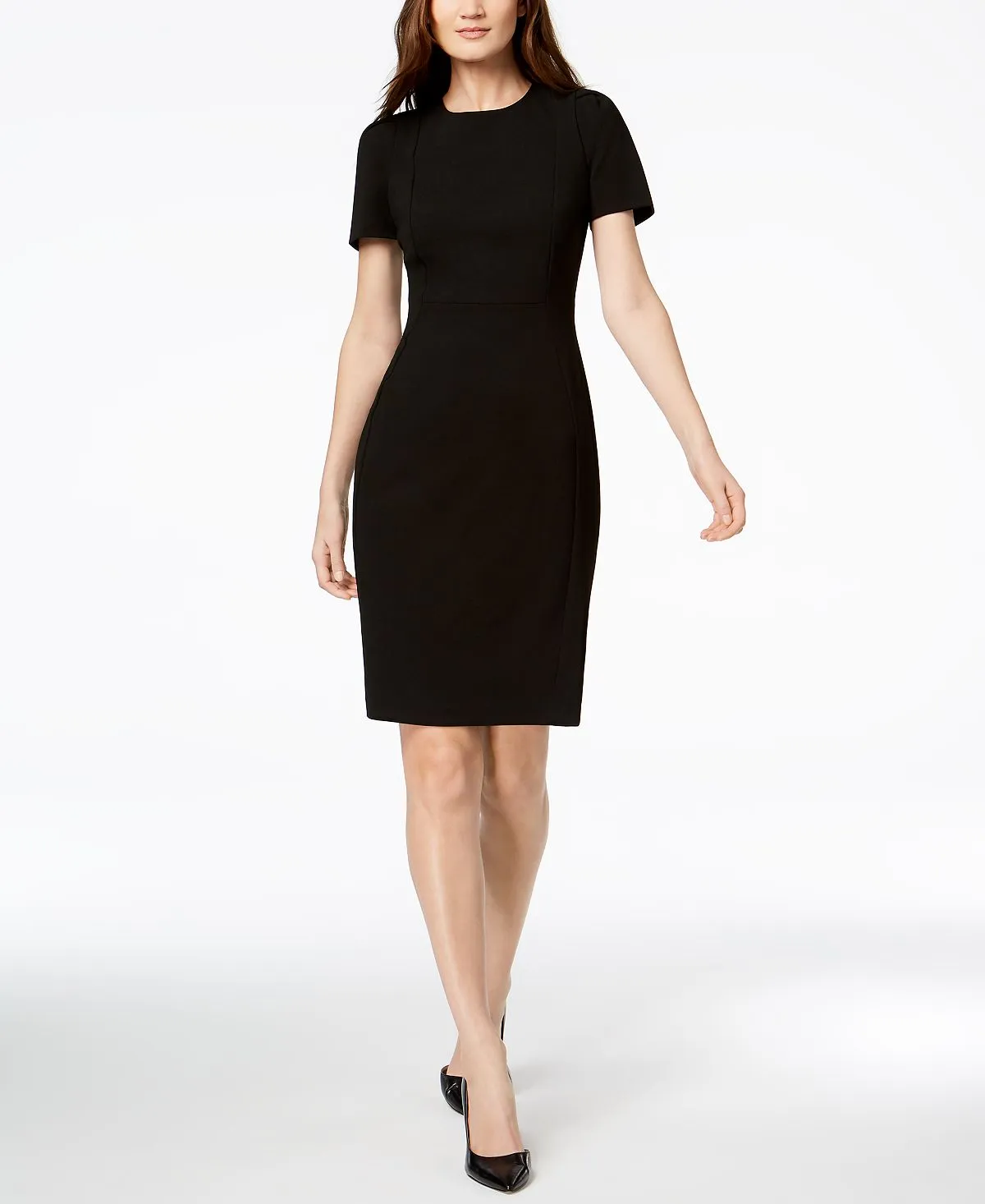 Calvin Klein Seamed Crepe Scuba Sheath Dress, Black