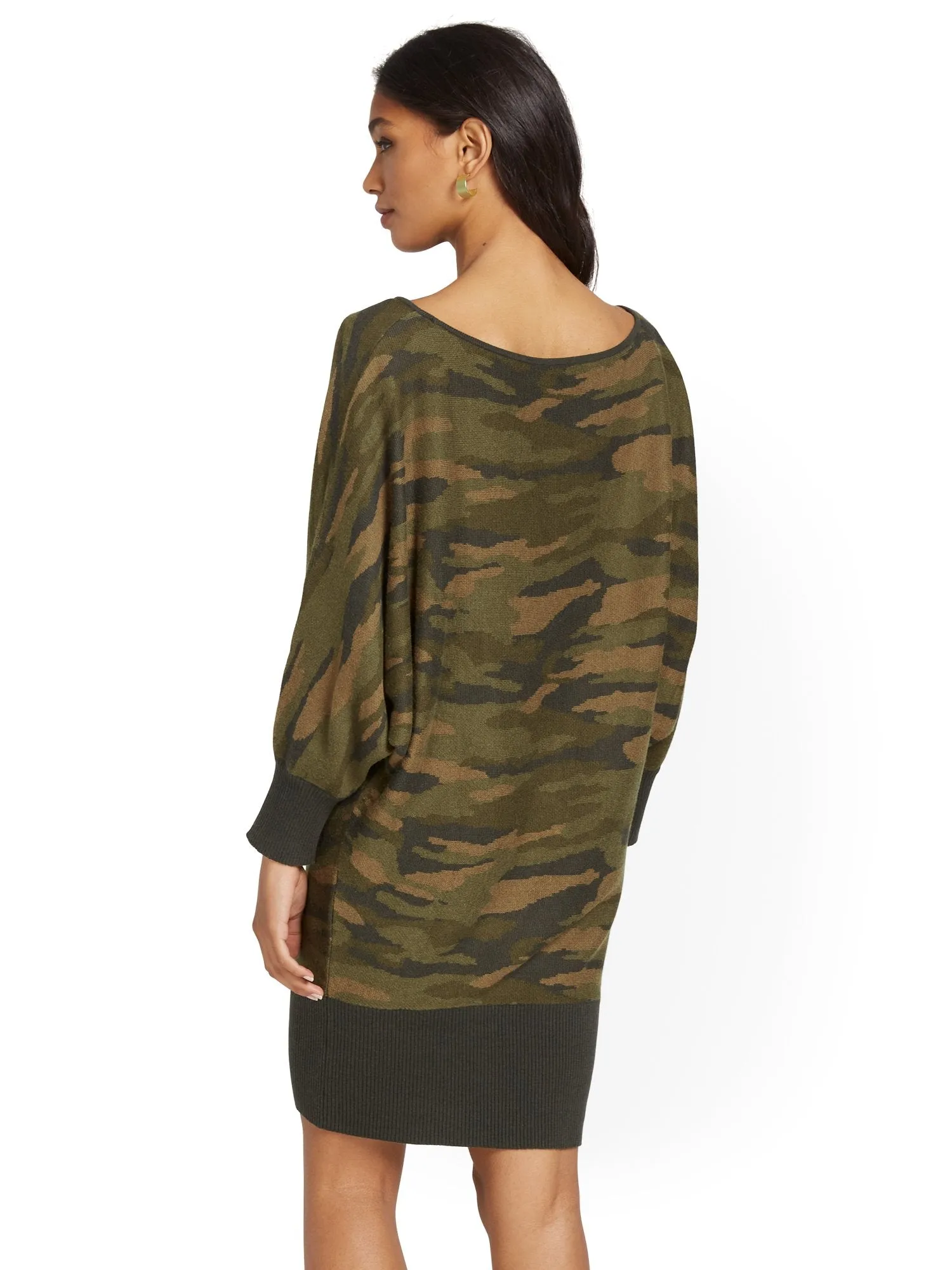 Camo-Print Dolman Sweater Dress