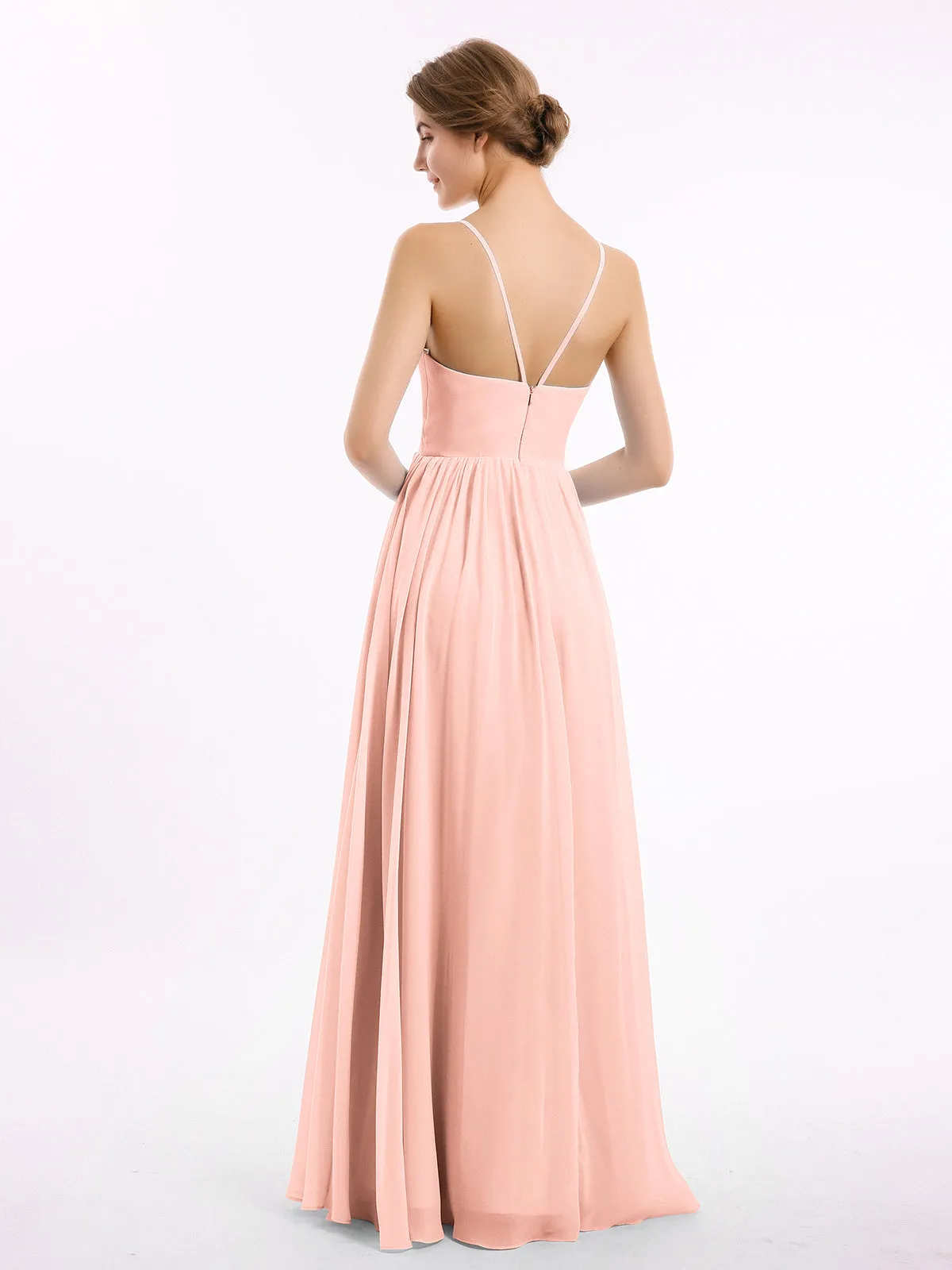 Chiffon Bridesmaid Dresses with Spaghetti Straps-Coral