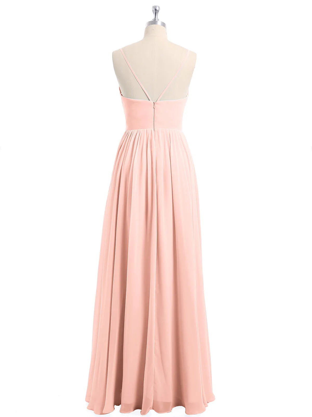 Chiffon Bridesmaid Dresses with Spaghetti Straps-Coral