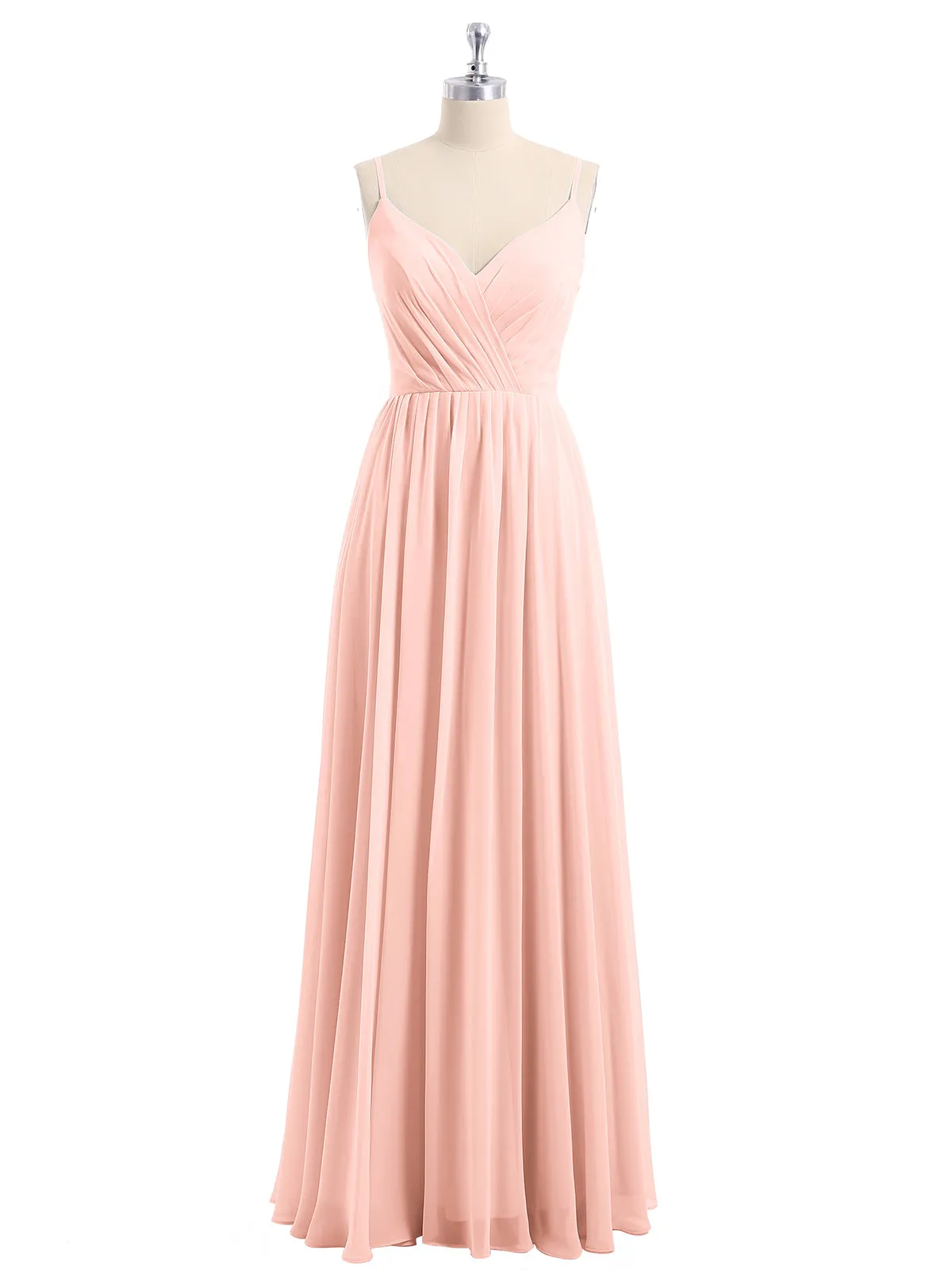 Chiffon Bridesmaid Dresses with Spaghetti Straps-Coral