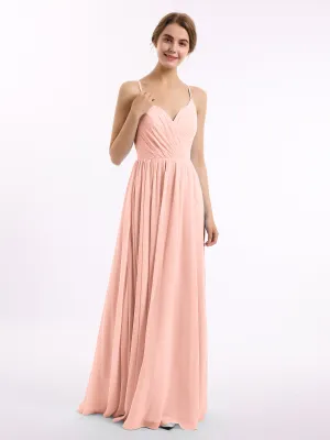 Chiffon Bridesmaid Dresses with Spaghetti Straps-Coral