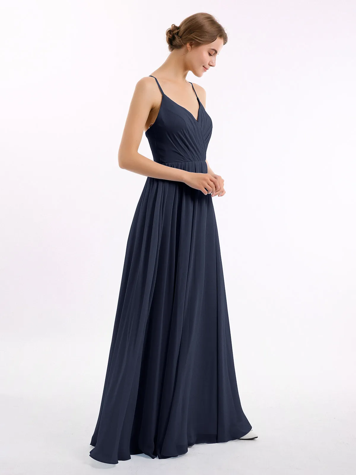 Chiffon Bridesmaid Dresses with Spaghetti Straps-Dark Navy Plus Size