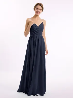 Chiffon Bridesmaid Dresses with Spaghetti Straps-Dark Navy Plus Size