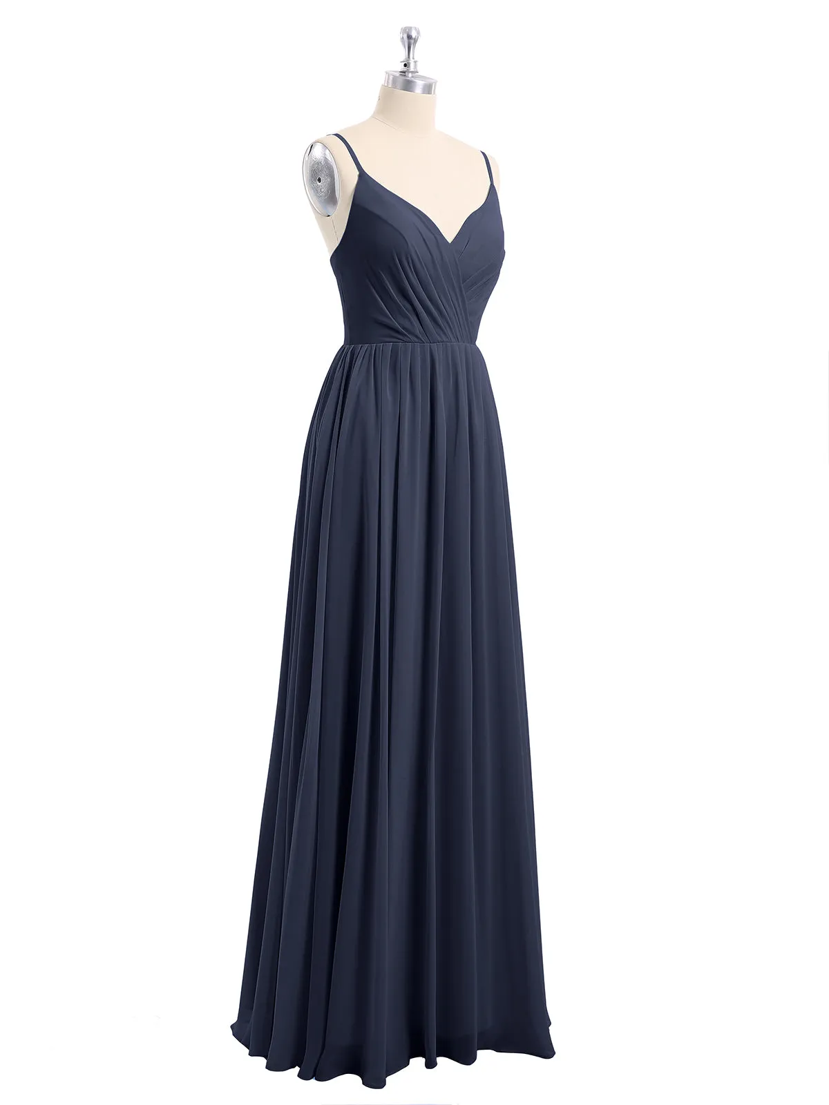 Chiffon Bridesmaid Dresses with Spaghetti Straps-Dark Navy Plus Size