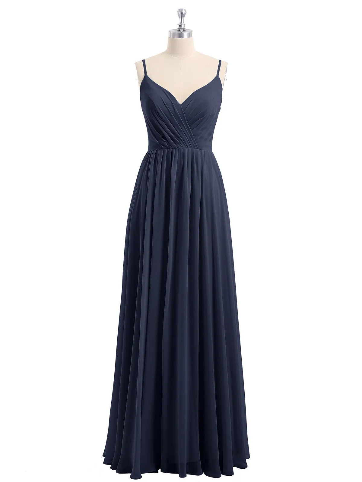 Chiffon Bridesmaid Dresses with Spaghetti Straps-Dark Navy Plus Size