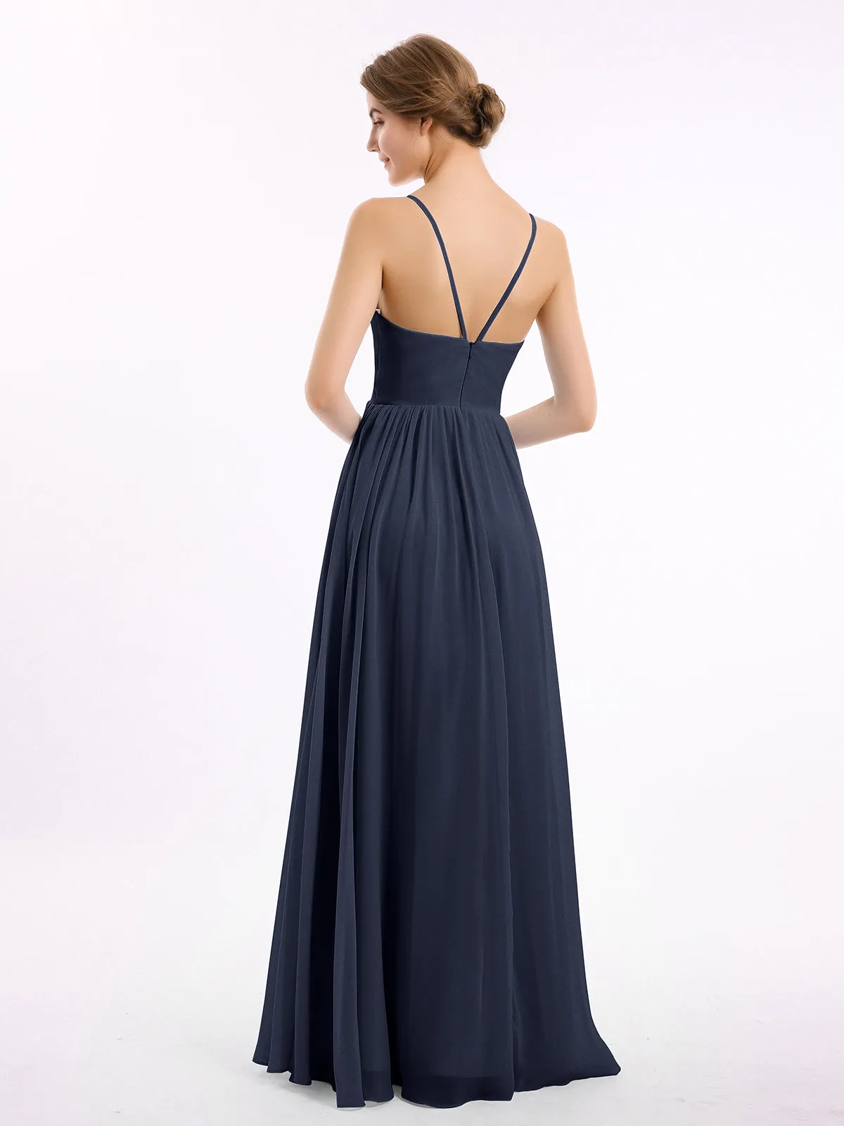 Chiffon Bridesmaid Dresses with Spaghetti Straps-Dark Navy Plus Size