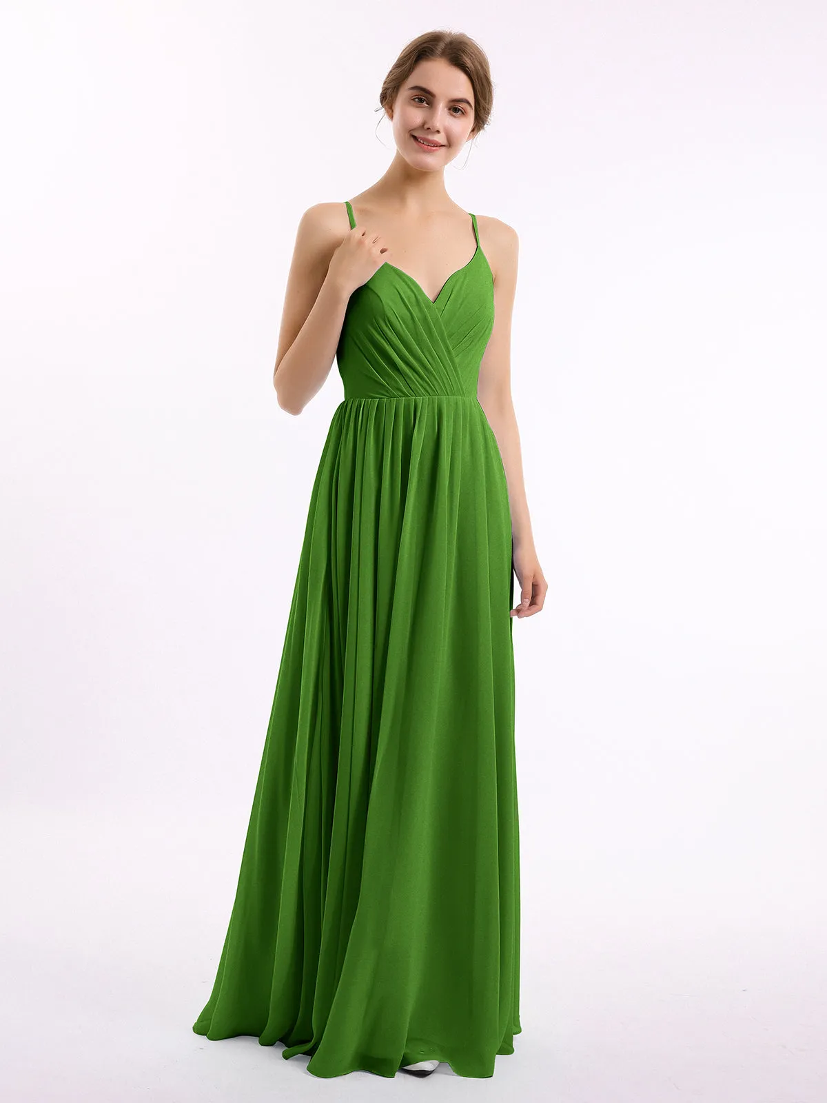 Chiffon Bridesmaid Dresses with Spaghetti Straps-Moss