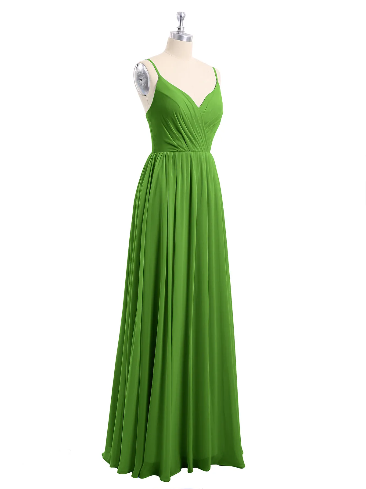 Chiffon Bridesmaid Dresses with Spaghetti Straps-Moss