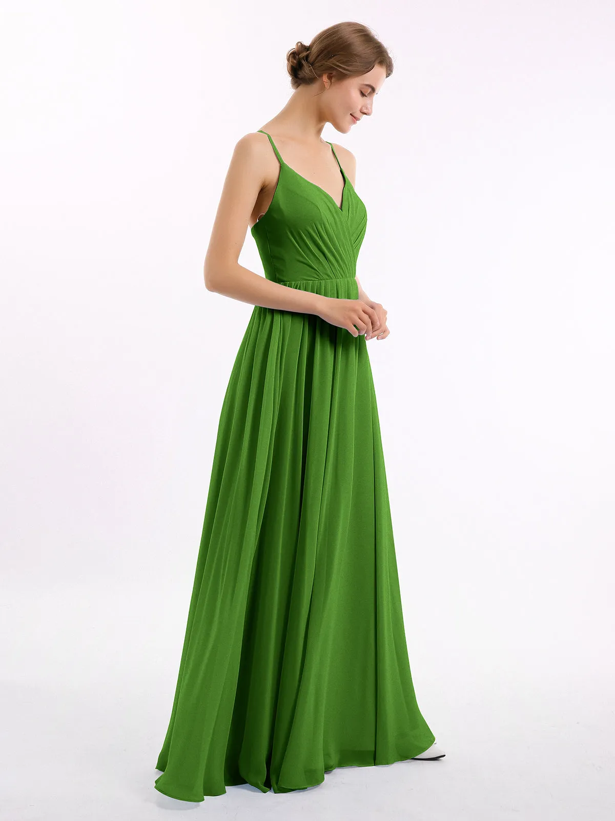 Chiffon Bridesmaid Dresses with Spaghetti Straps-Moss