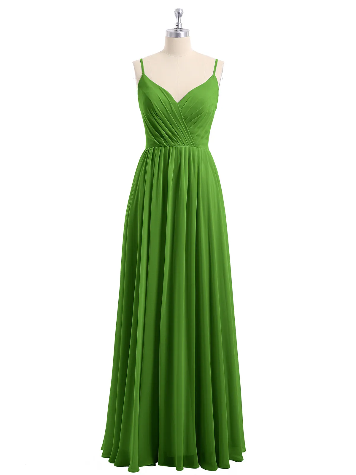 Chiffon Bridesmaid Dresses with Spaghetti Straps-Moss