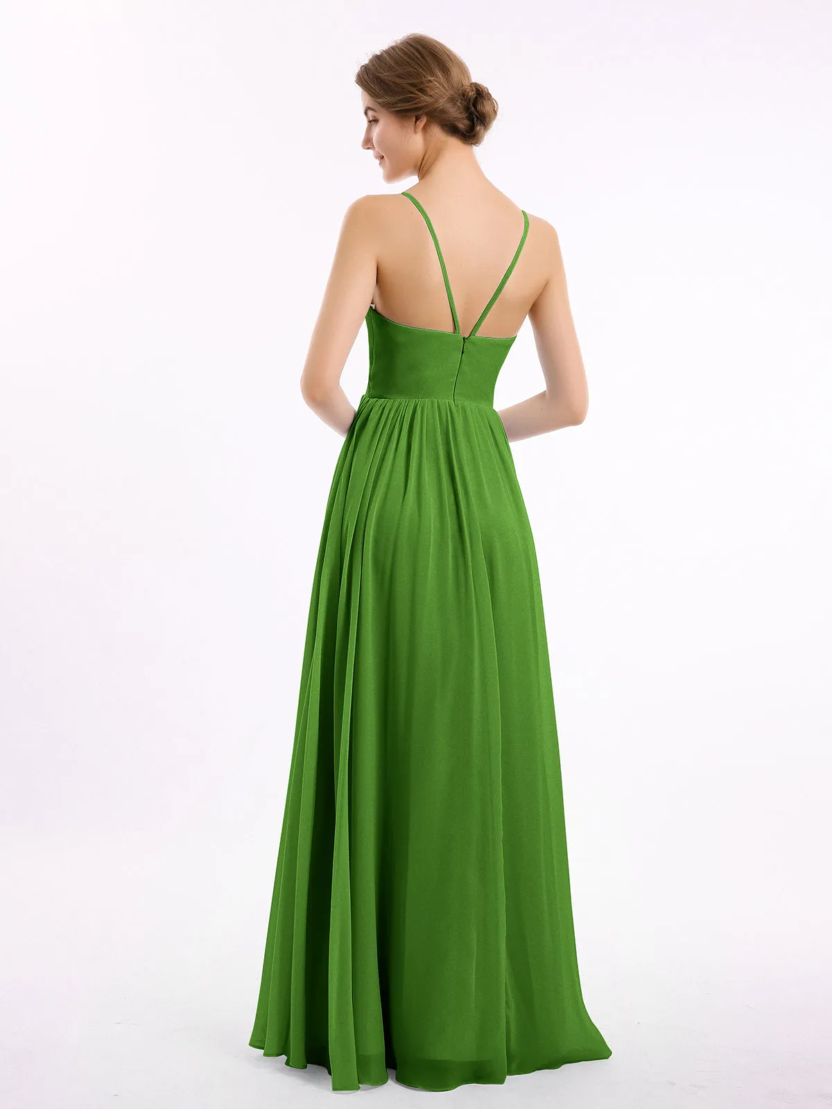 Chiffon Bridesmaid Dresses with Spaghetti Straps-Moss