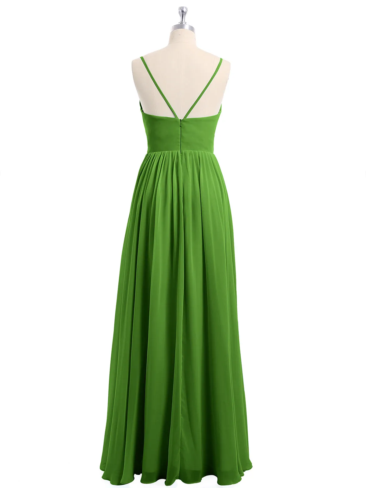 Chiffon Bridesmaid Dresses with Spaghetti Straps-Moss