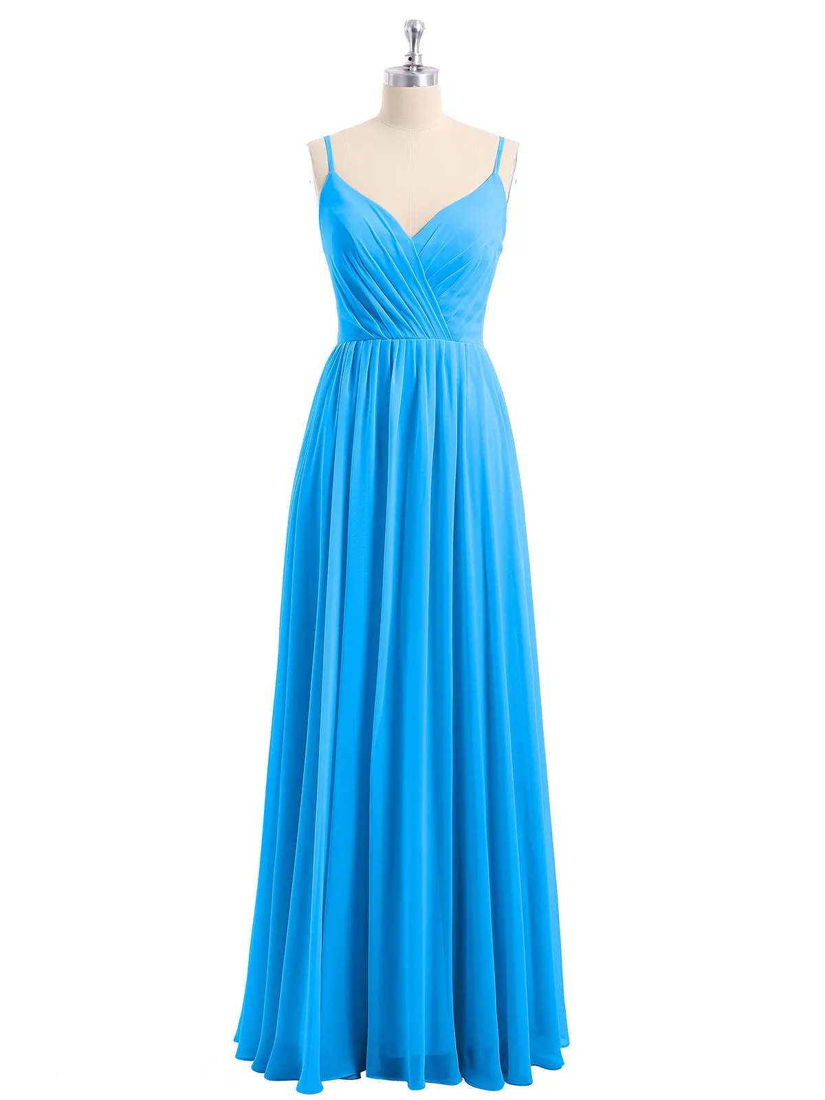 Chiffon Bridesmaid Dresses with Spaghetti Straps-Ocean Blue