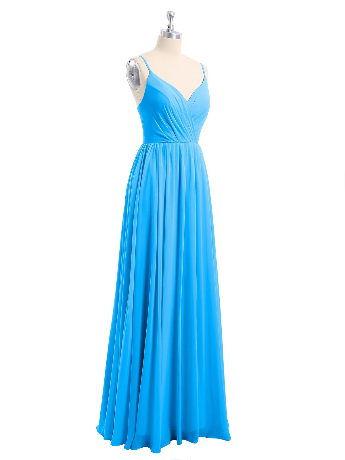 Chiffon Bridesmaid Dresses with Spaghetti Straps-Ocean Blue