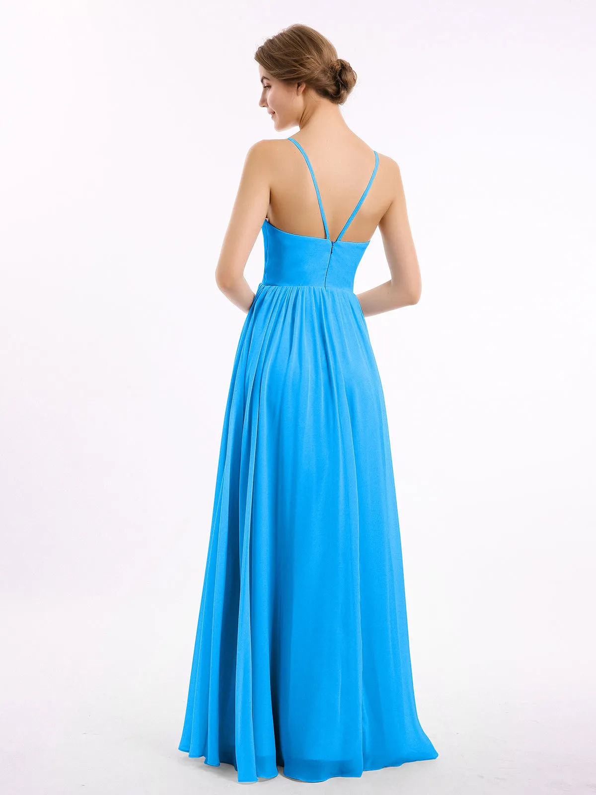 Chiffon Bridesmaid Dresses with Spaghetti Straps-Ocean Blue