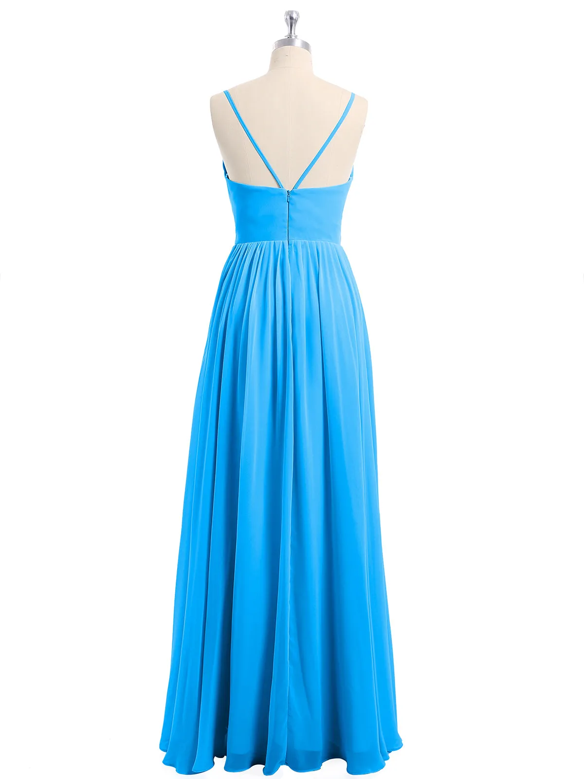 Chiffon Bridesmaid Dresses with Spaghetti Straps-Ocean Blue