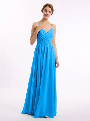 Chiffon Bridesmaid Dresses with Spaghetti Straps-Ocean Blue