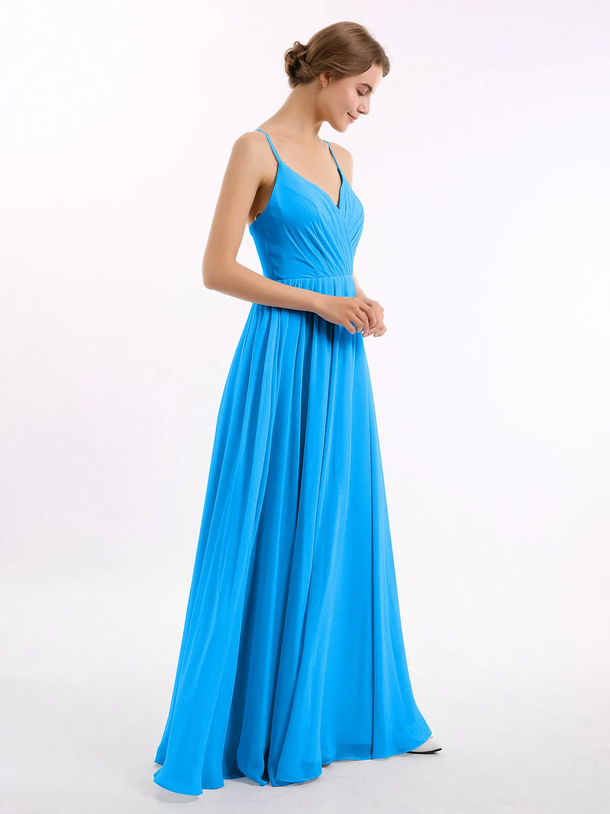 Chiffon Bridesmaid Dresses with Spaghetti Straps-Ocean Blue