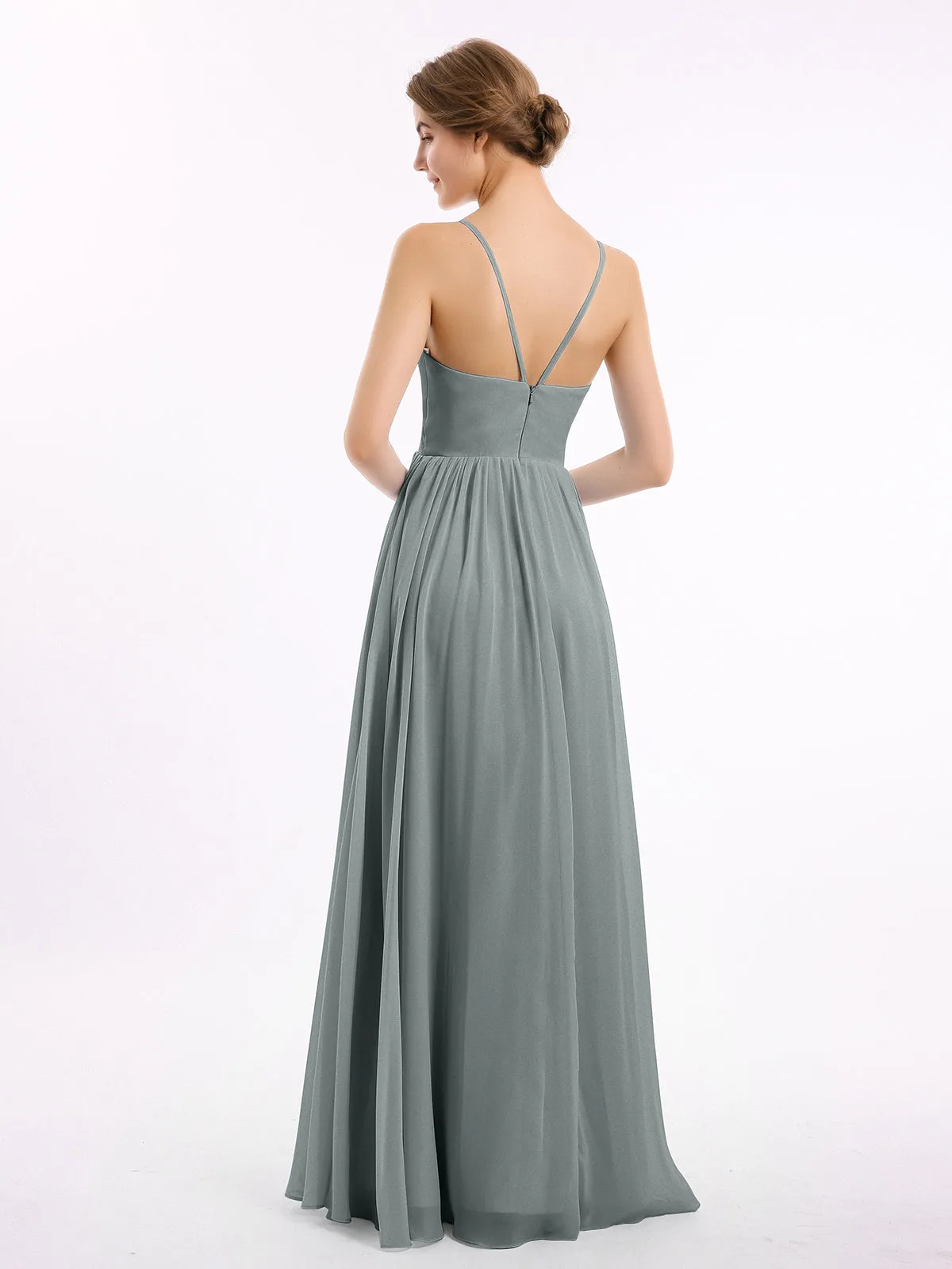 Chiffon Bridesmaid Dresses with Spaghetti Straps-Steel Grey Plus Size