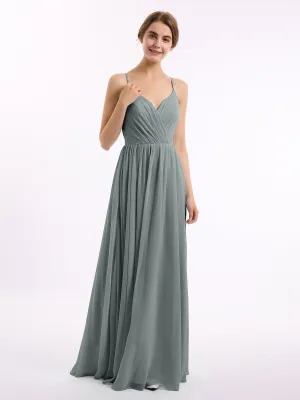 Chiffon Bridesmaid Dresses with Spaghetti Straps-Steel Grey Plus Size