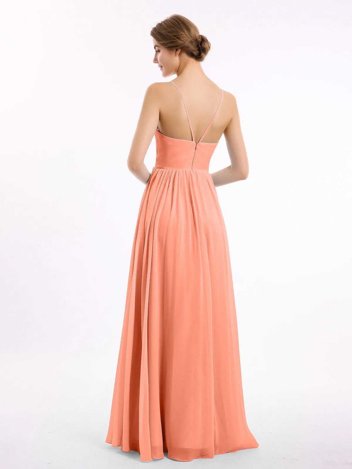 Chiffon Bridesmaid Dresses with Spaghetti Straps-Sunset