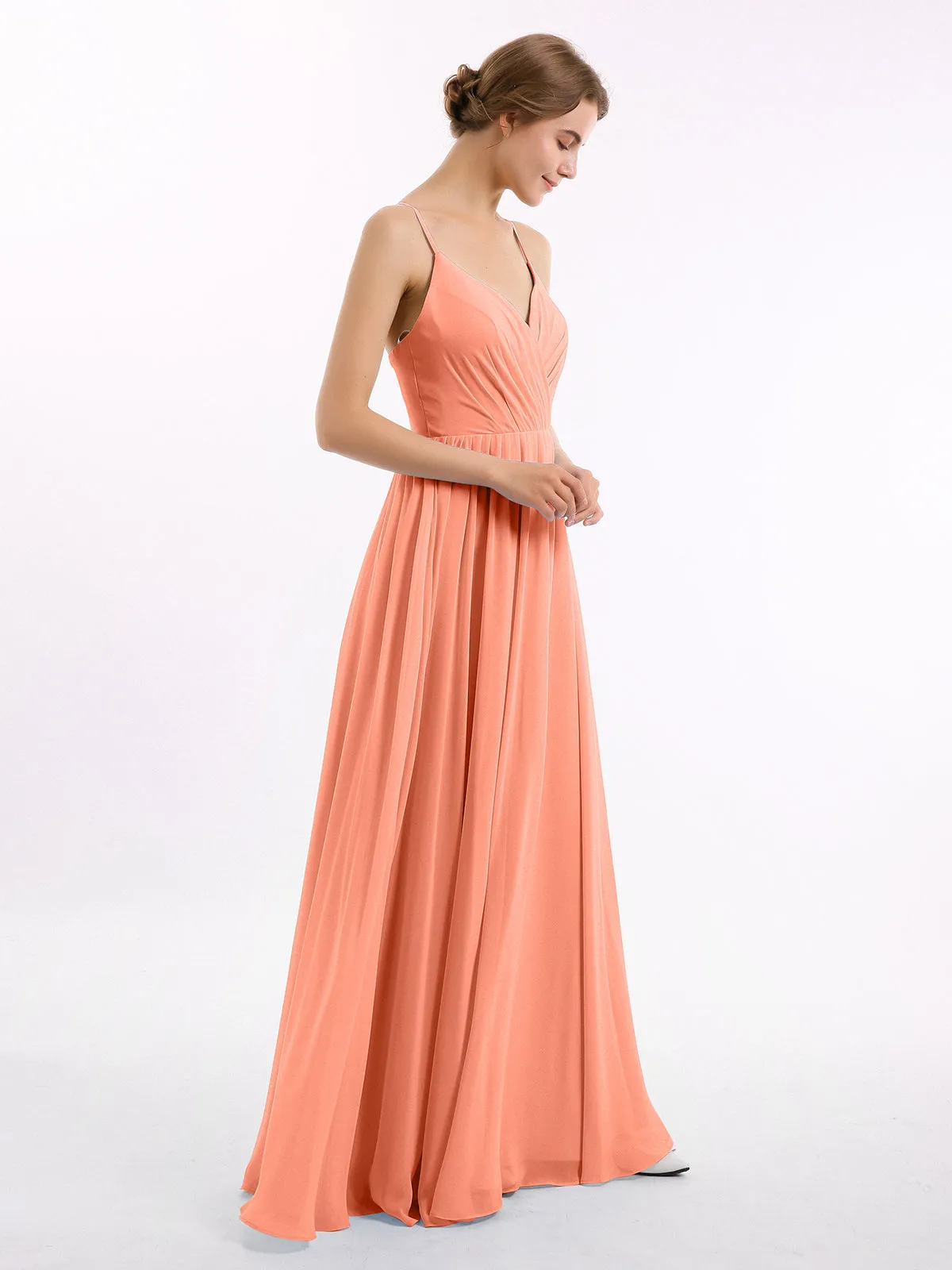 Chiffon Bridesmaid Dresses with Spaghetti Straps-Sunset