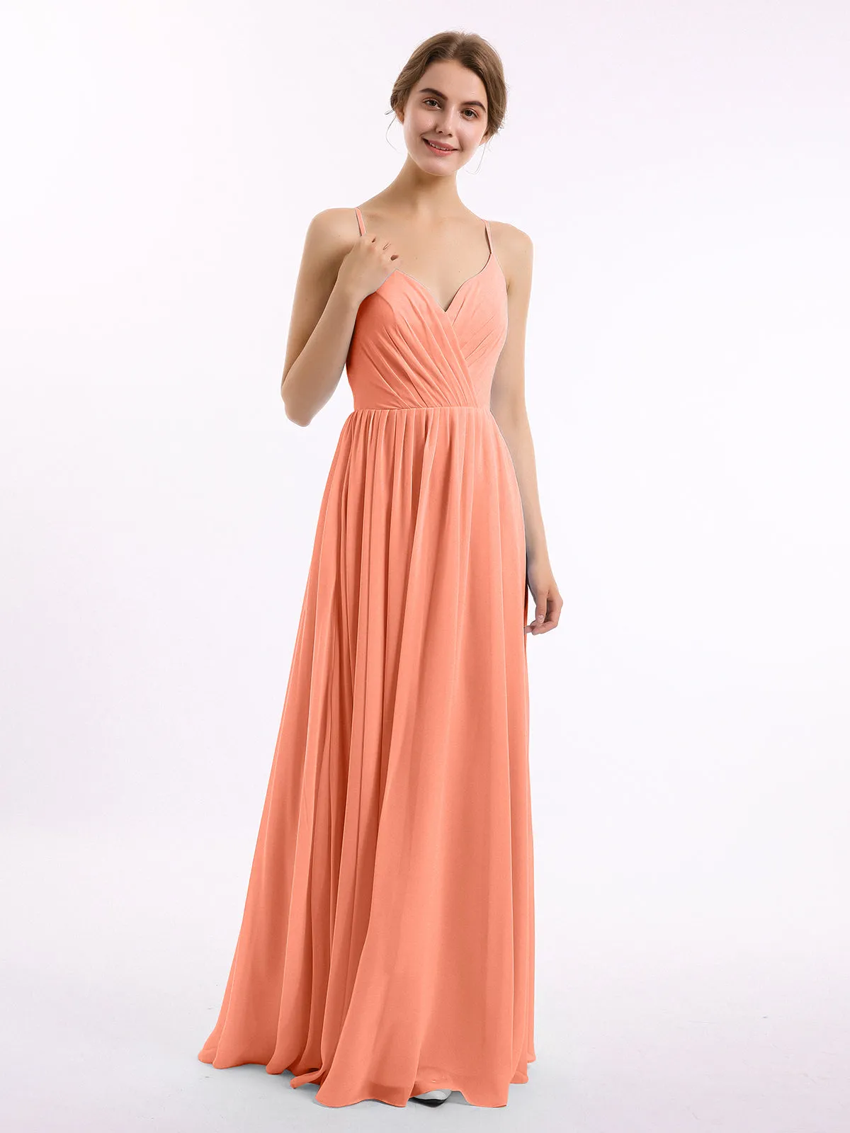 Chiffon Bridesmaid Dresses with Spaghetti Straps-Sunset