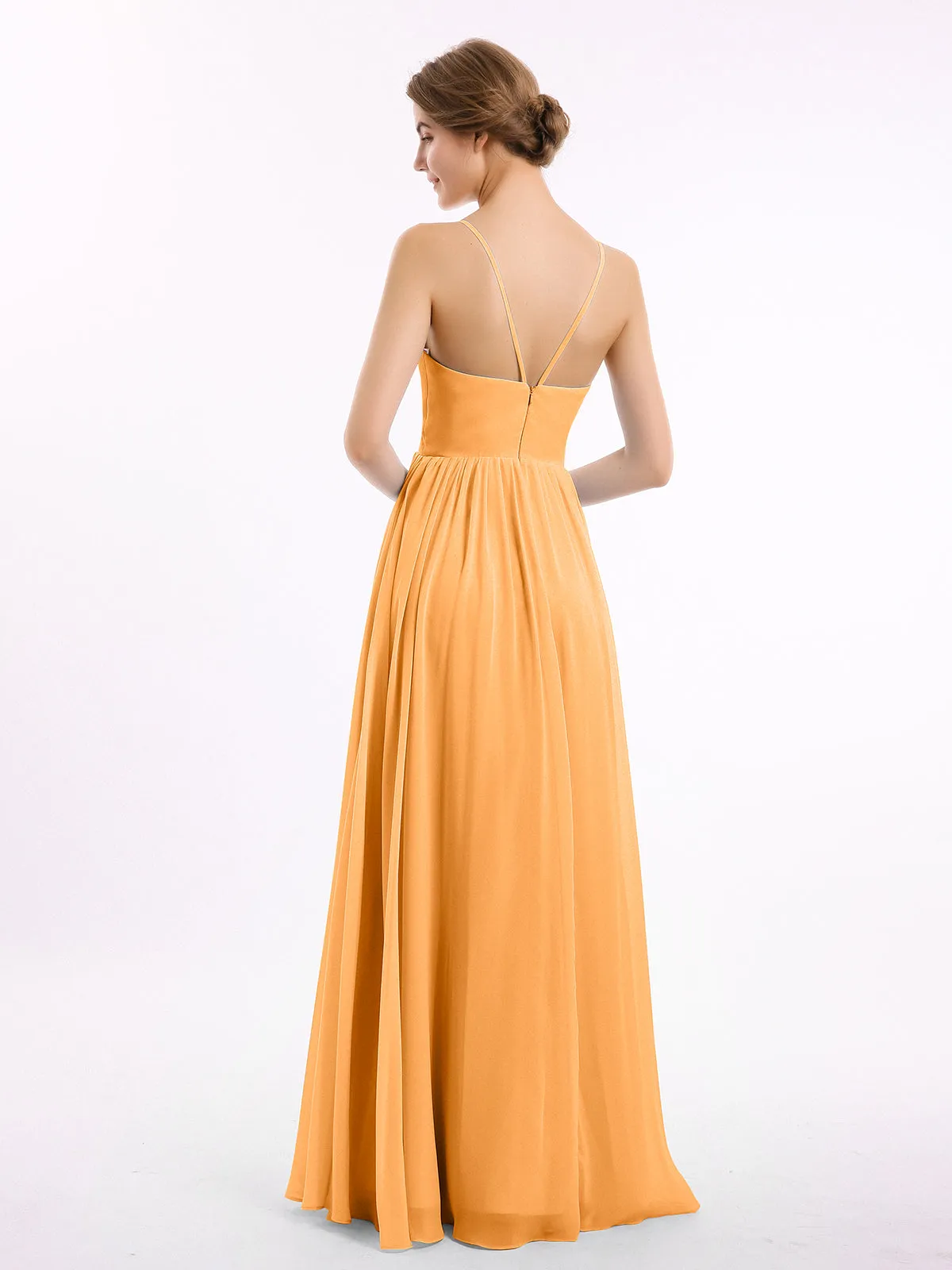 Chiffon Bridesmaid Dresses with Spaghetti Straps-Tangerine Plus Size