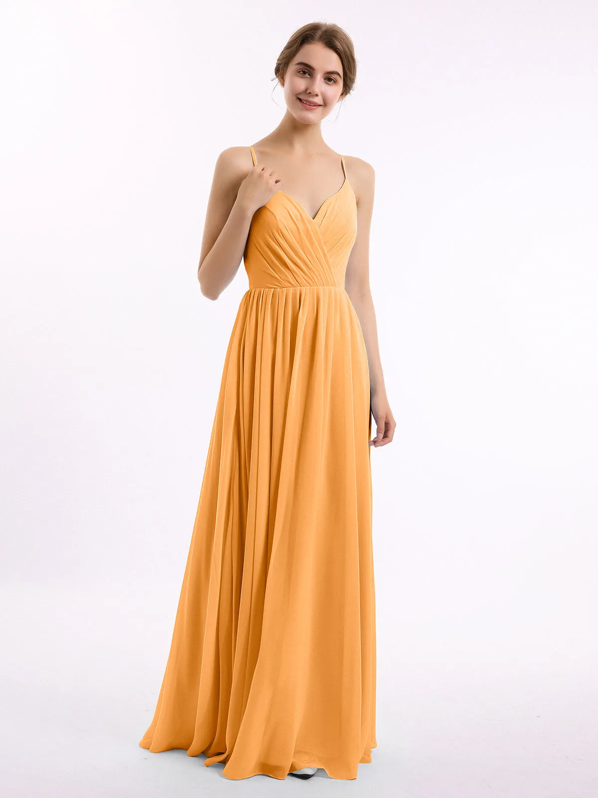 Chiffon Bridesmaid Dresses with Spaghetti Straps-Tangerine Plus Size