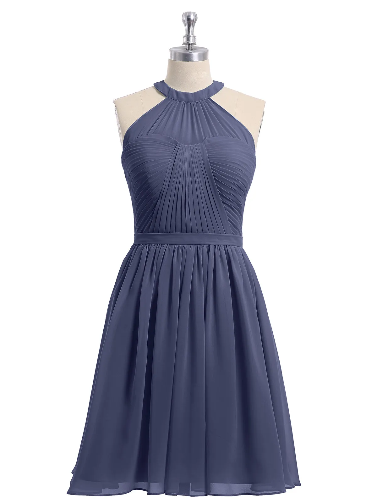 Chiffon Halter Short Bridesmaid Dresses Stormy