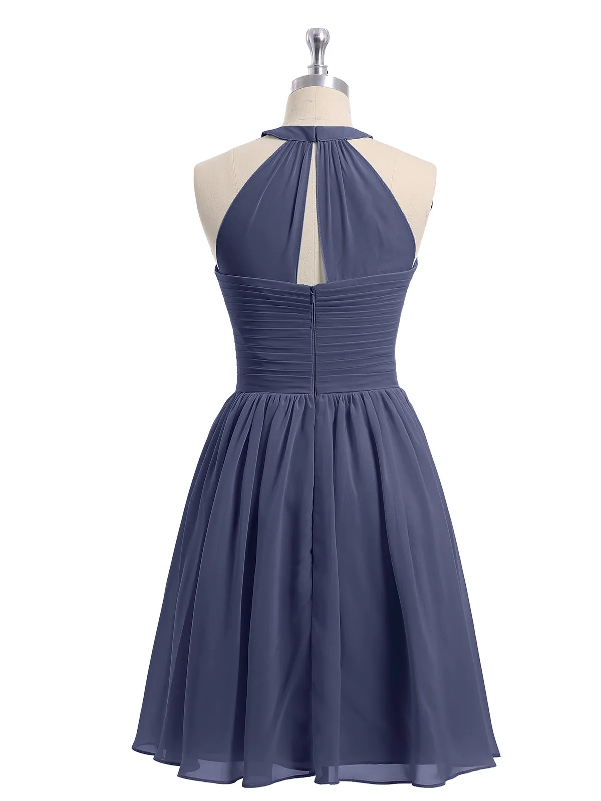 Chiffon Halter Short Bridesmaid Dresses Stormy