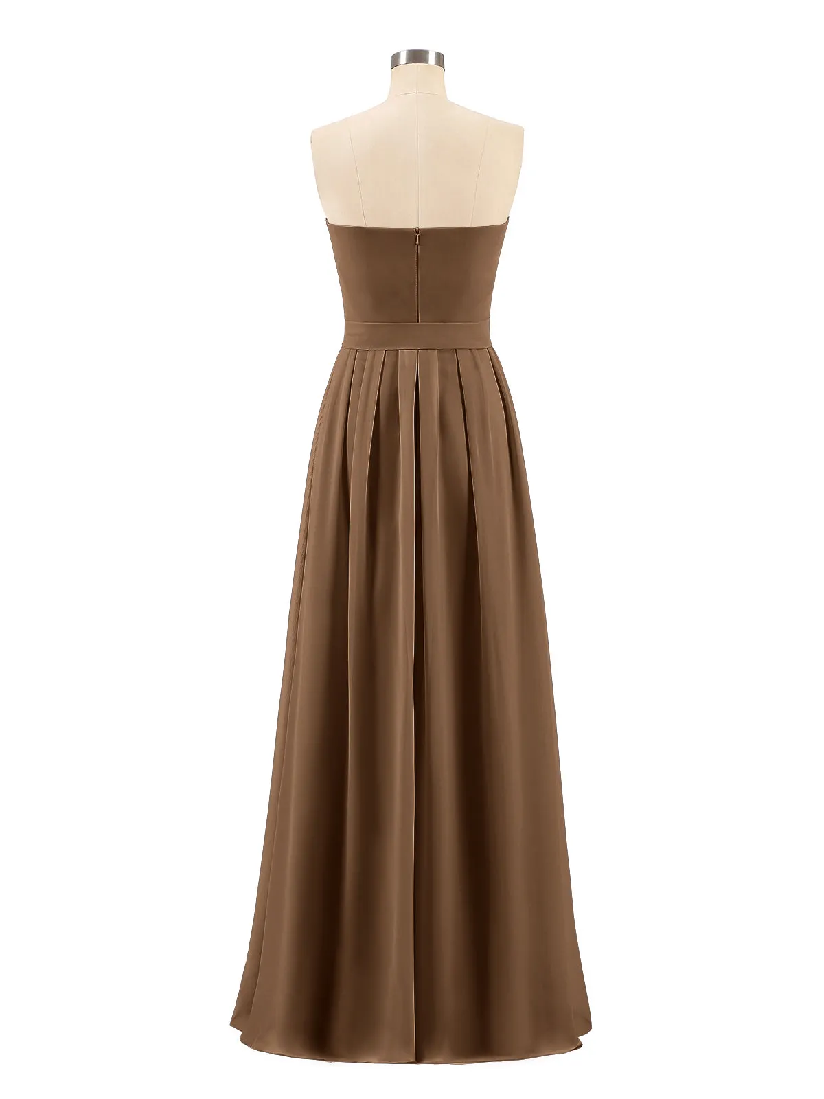 Chiffon Strapless Bridesmaid Gown with Sash-Brown Plus Size