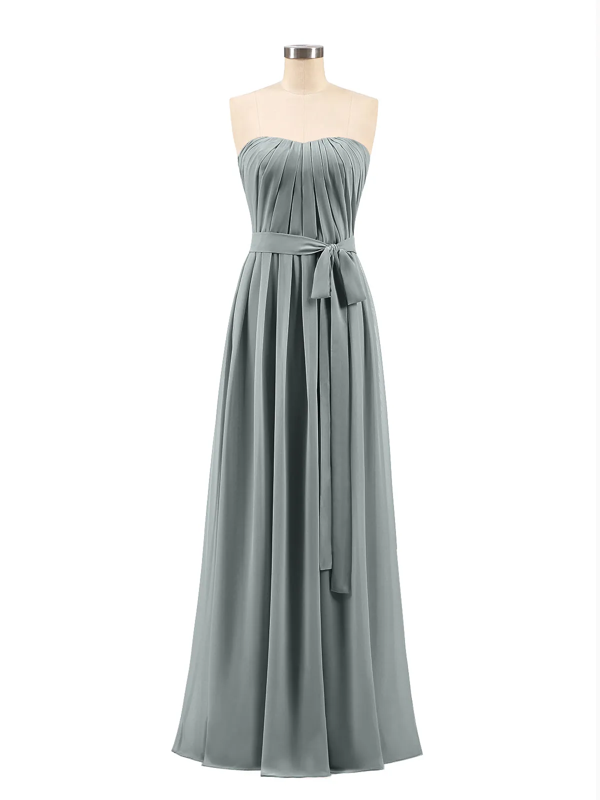 Chiffon Strapless Bridesmaid Gown with Sash-Steel Grey Plus Size