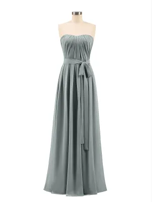 Chiffon Strapless Bridesmaid Gown with Sash-Steel Grey Plus Size