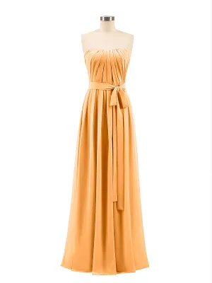 Chiffon Strapless Bridesmaid Gown with Sash-Tangerine