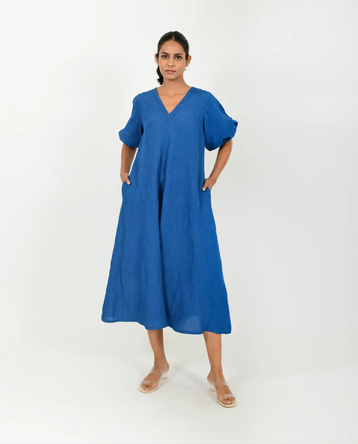 CLASSIC BLUE LINEN DRESS