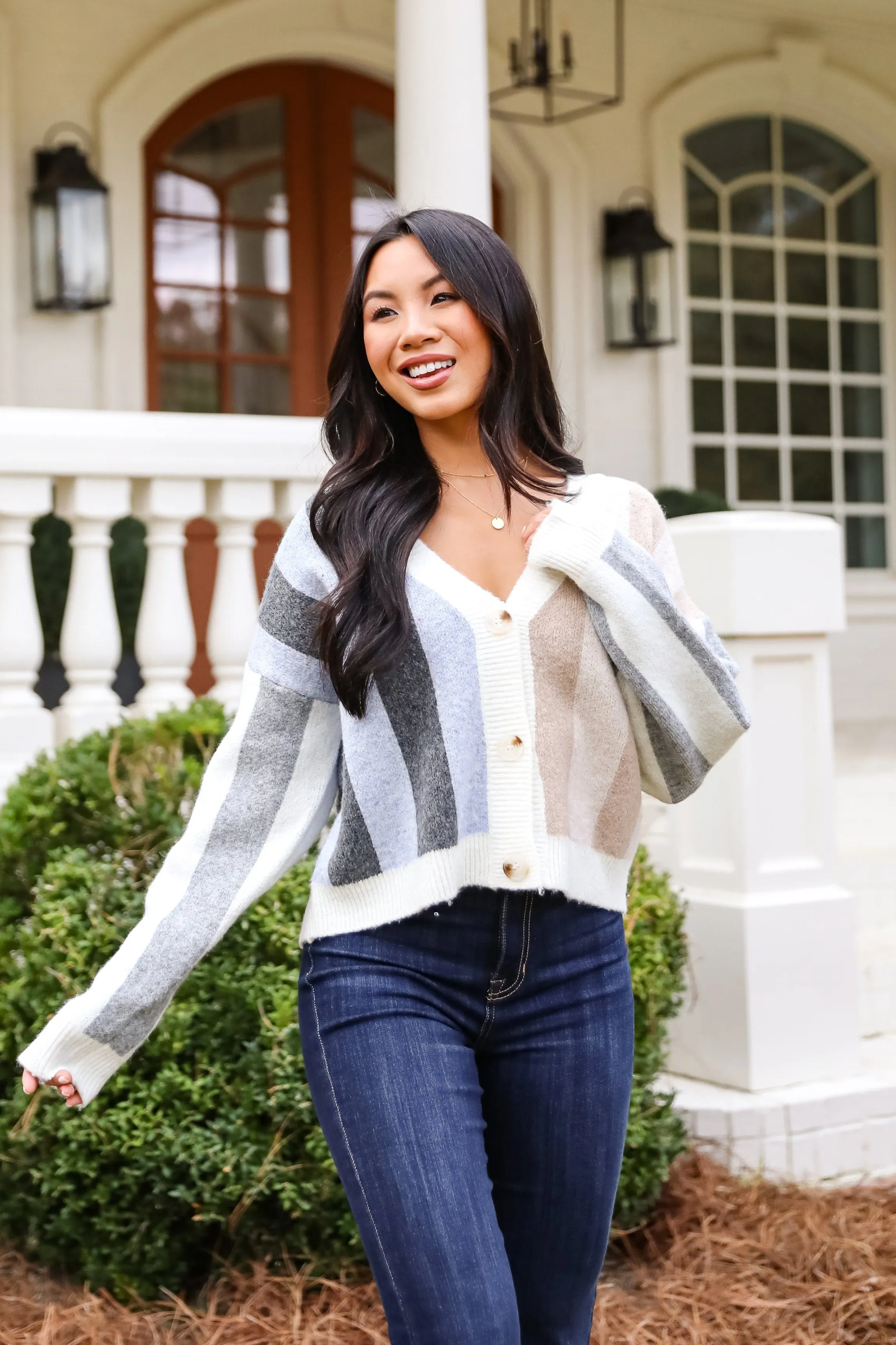 Classically Cozy Striped Color Block Sweater Cardigan