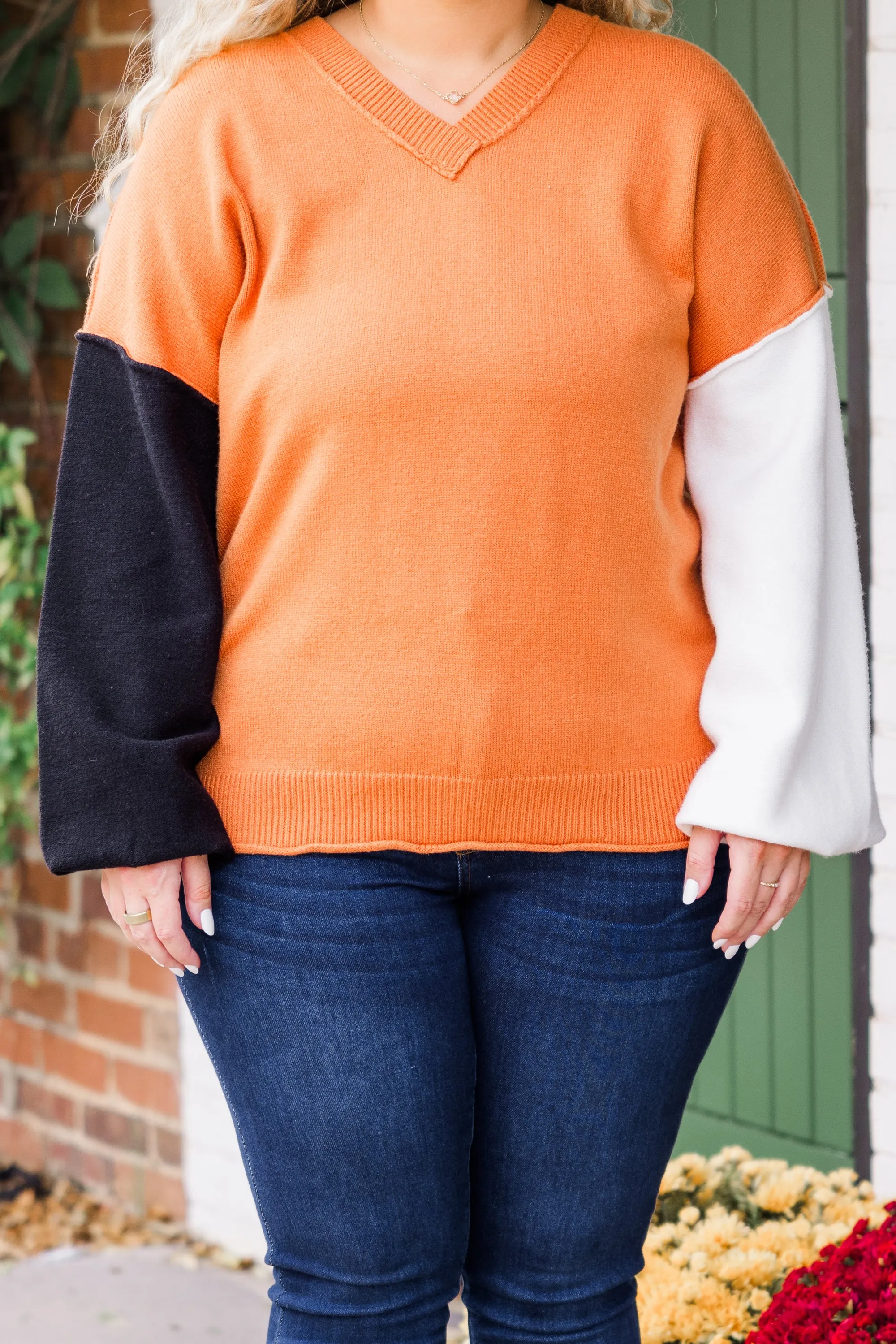 Color Mix Cozy Sweater, Copper-Ivory-Black