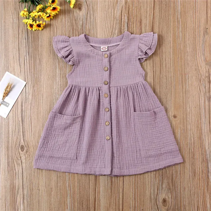 Cotton Muslin Sunders for Toddler Girl, Kids Casual Summer Dresses