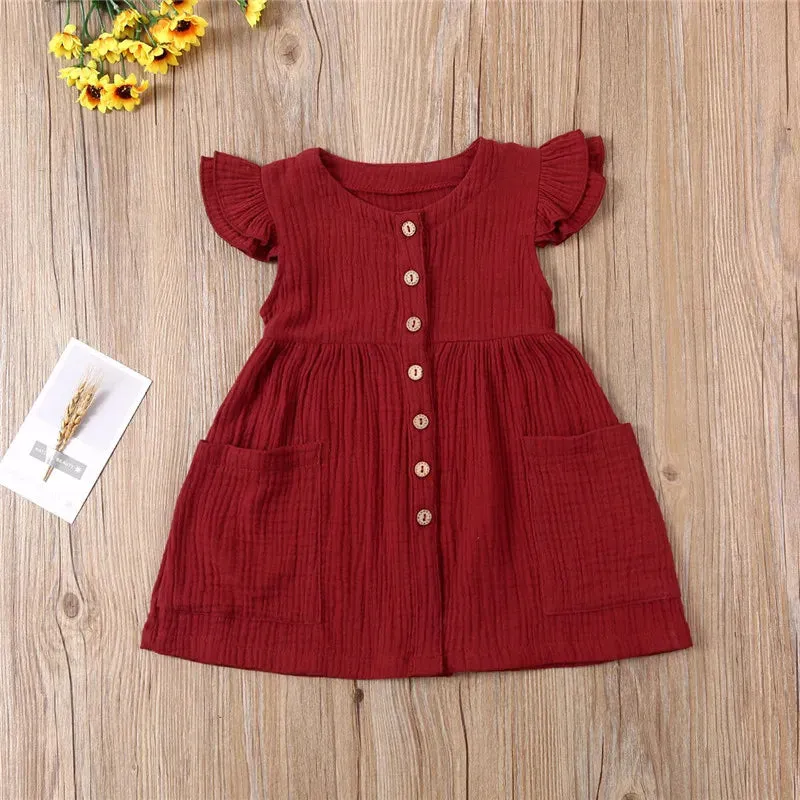 Cotton Muslin Sunders for Toddler Girl, Kids Casual Summer Dresses