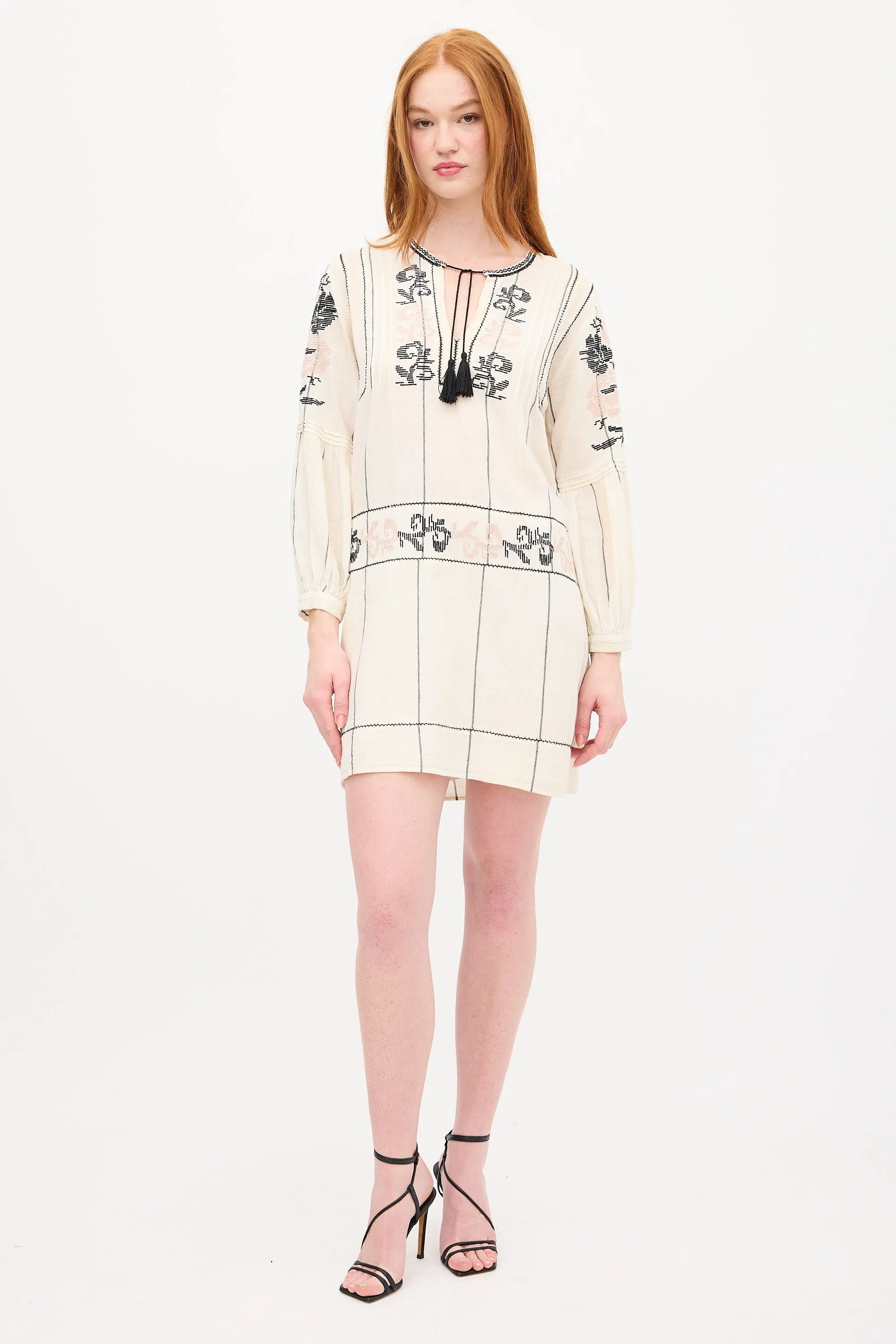 Cream & Multi Embroidered Tunic Dress