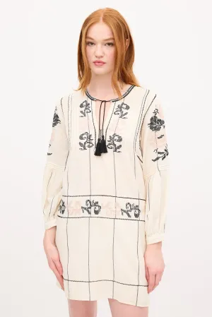 Cream & Multi Embroidered Tunic Dress