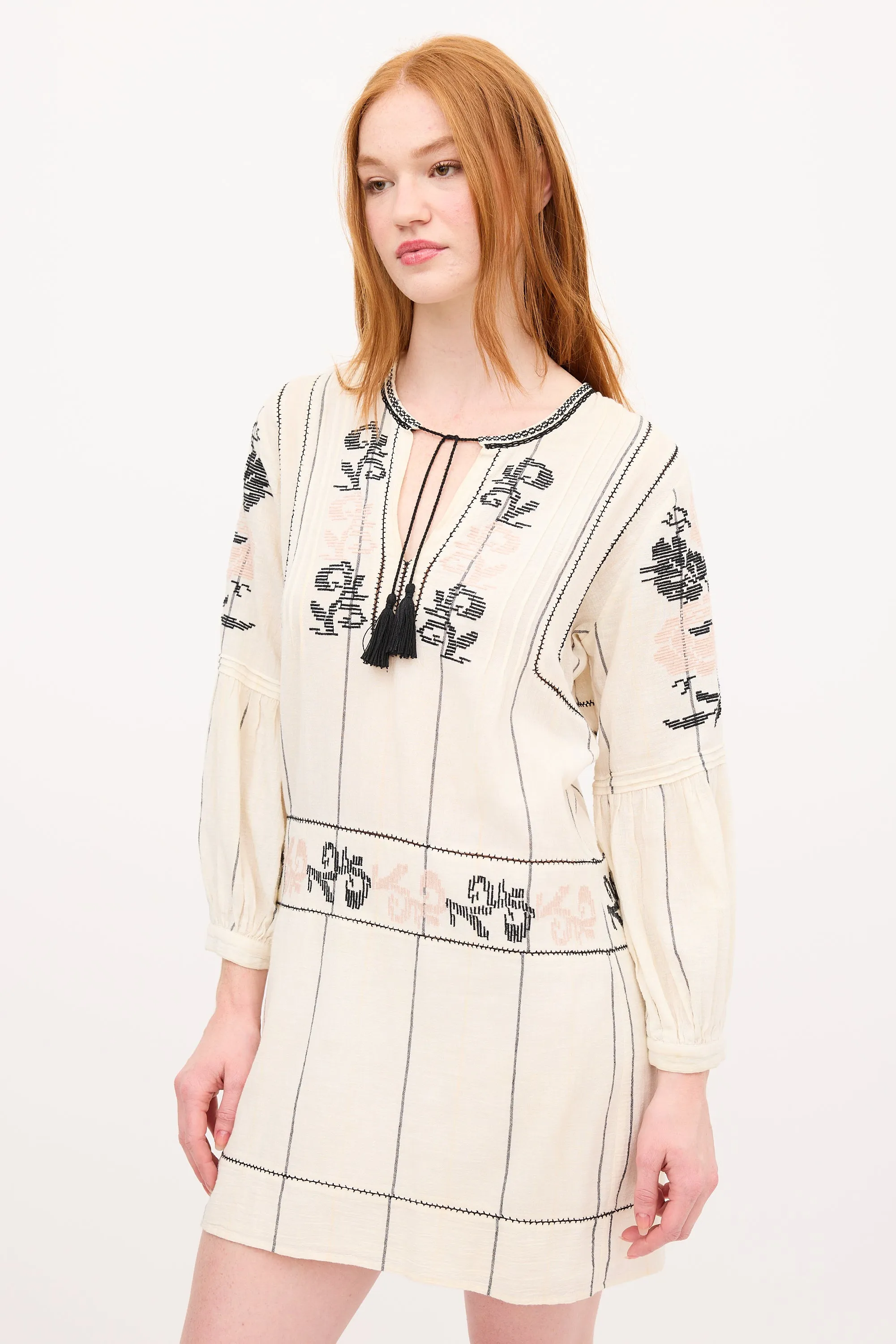 Cream & Multi Embroidered Tunic Dress