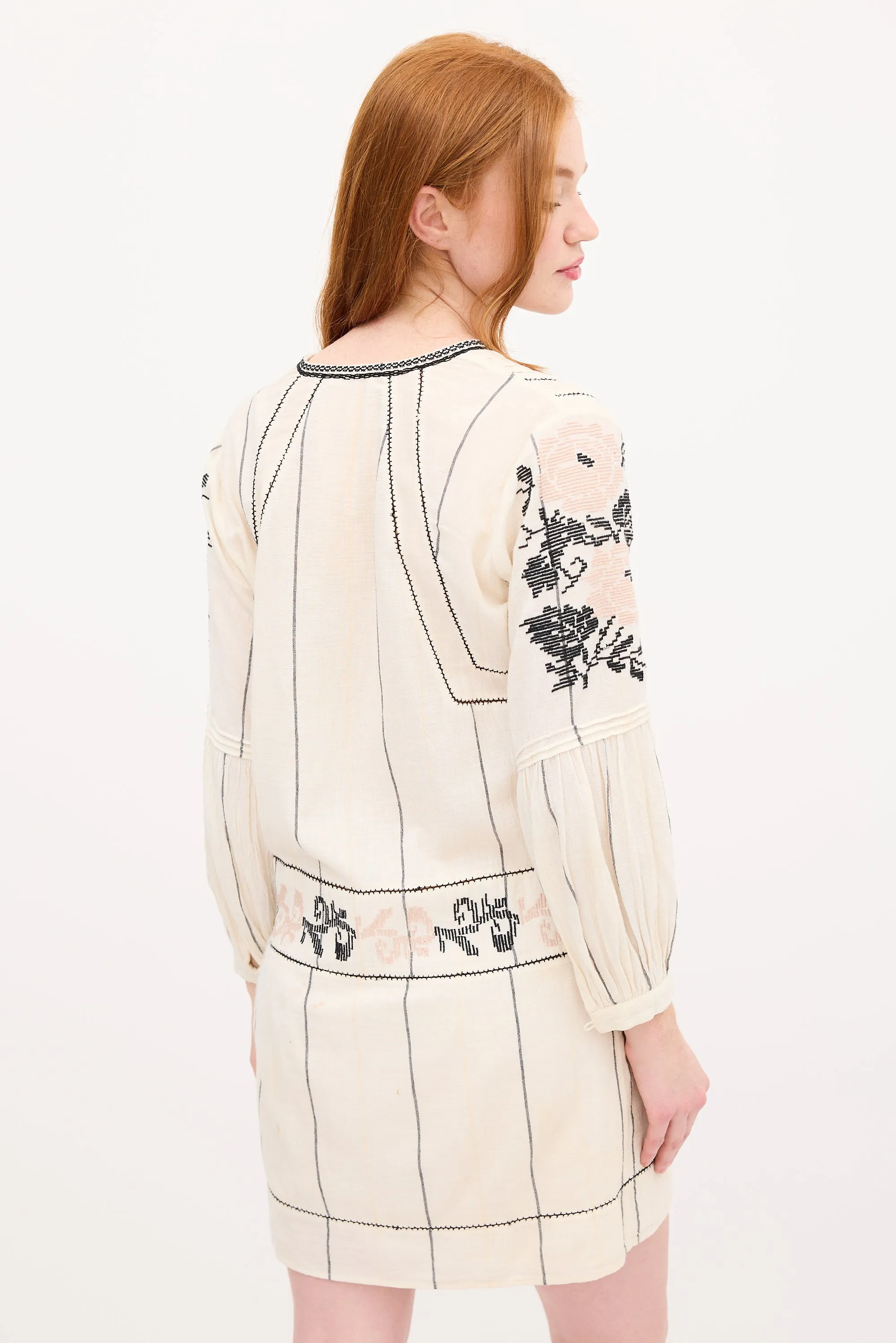 Cream & Multi Embroidered Tunic Dress